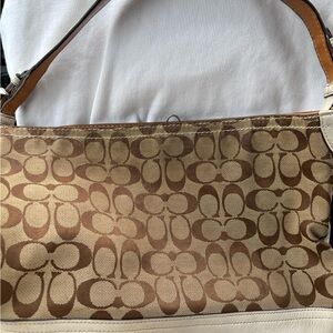 Coach Beige and Brown Signature Shoulder Bag